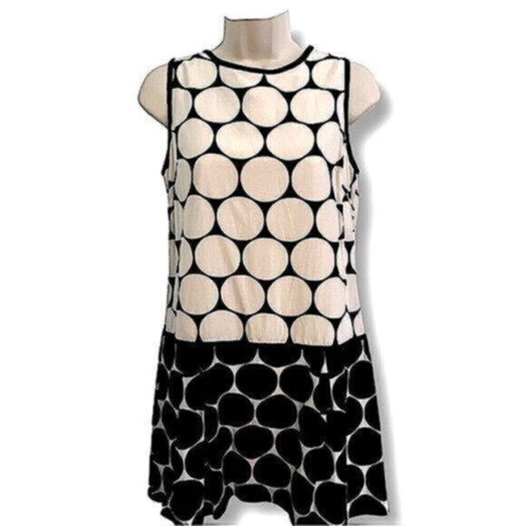 Loft sleeveless Shift dress. Size 4. Cream and black. Circle pattern. - Picture 1 of 4